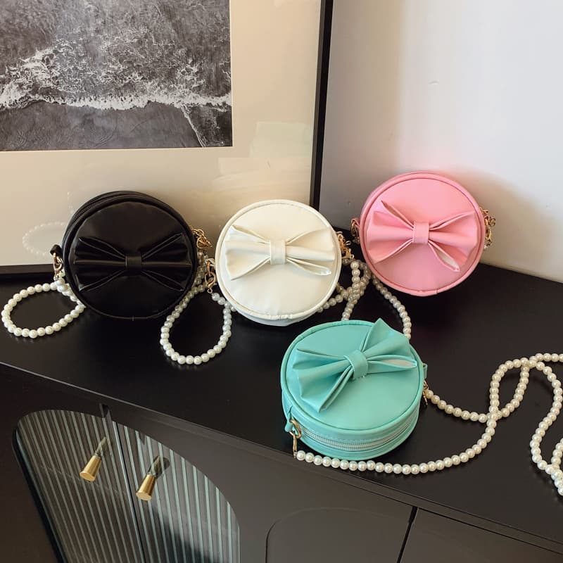 Cross-Border Children's Bag New Cute Bow Pearl Girl Princess Crossbody Small Round Bag Parent-Child Lipstick Coin Purse