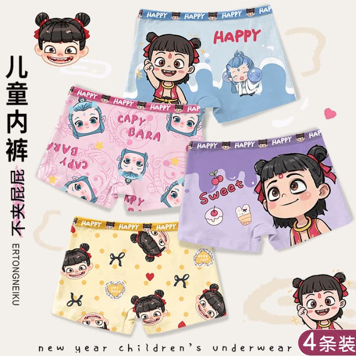 Class A Cotton Girls 4-Pack Panties Children Cotton Boxer Briefs Pure Cotton Big Girl Four-Corner Baby Kids Underpants