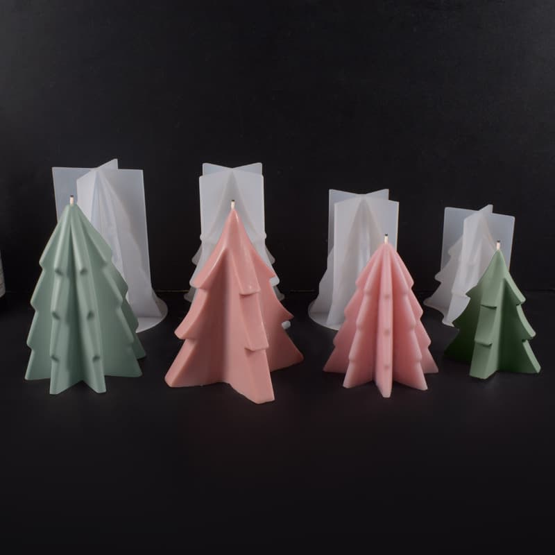 Origami Christmas Tree Candle Mold Foldable 3D Christmas Tree Pine Christmas Plaster Decoration Mirror Silicone Mold
