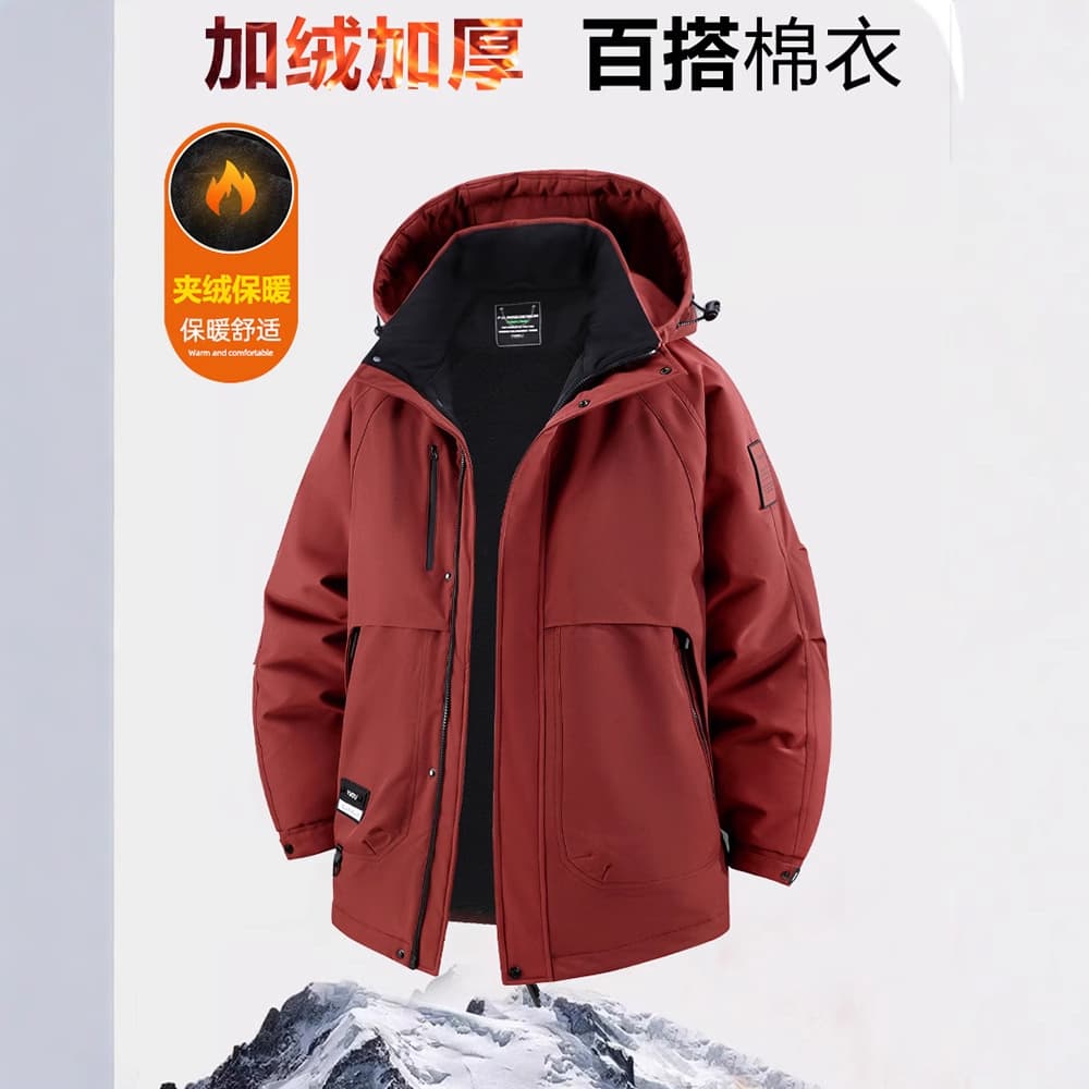 New Style Men's Winter Fleece-Lined Plus Size Men's Wear Loose Workwear Trendy Jacket for Larger Sizes, Thickened Outerwear 2560-1