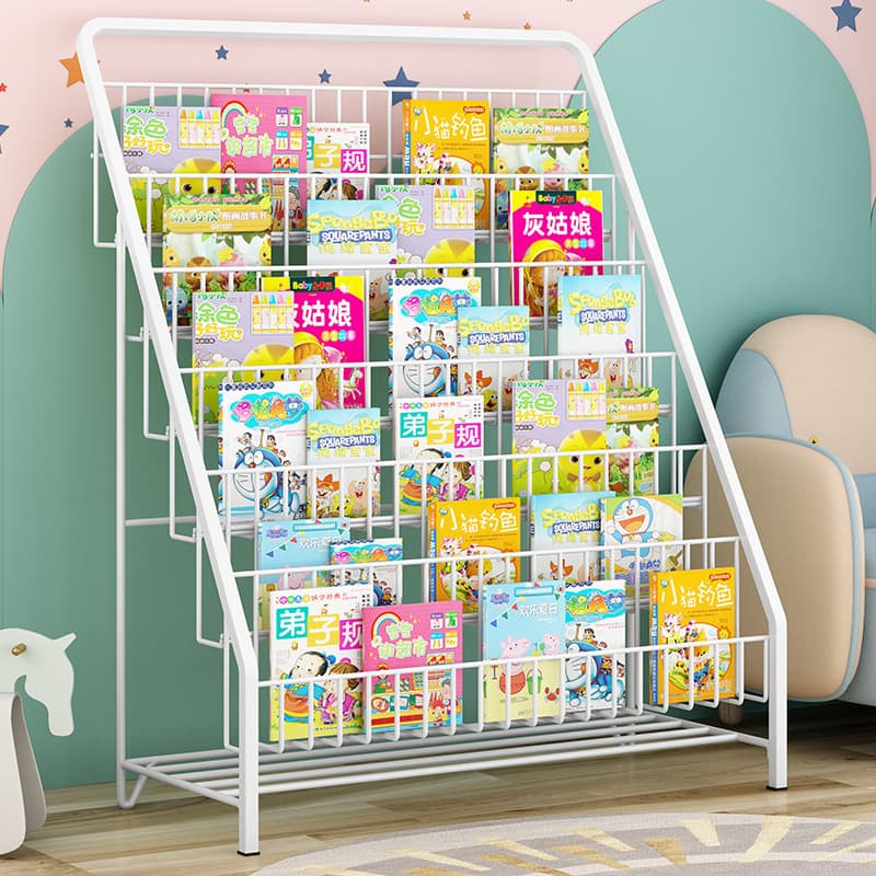 Children's Bookshelf, Picture Book Stand, Iron Floor Magazine Storage Rack, Simple Baby Home Bedroom Minimalist Storage Shelf