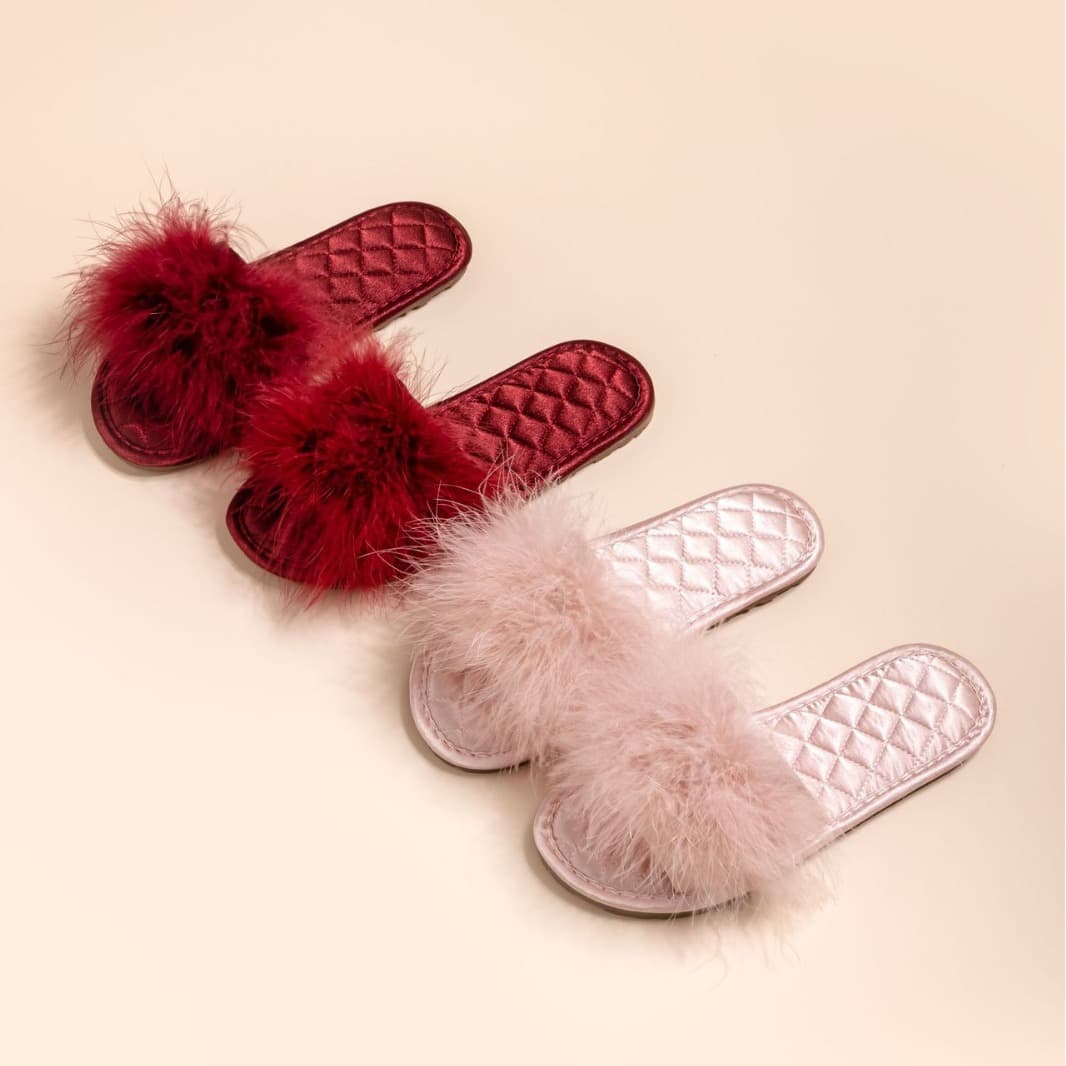 Wedding Morning Robe Feather Furry Slippers Bridal Shoes Waterproof Non-Slip Couples Sweet Style Summer Spring Autumn Slippers