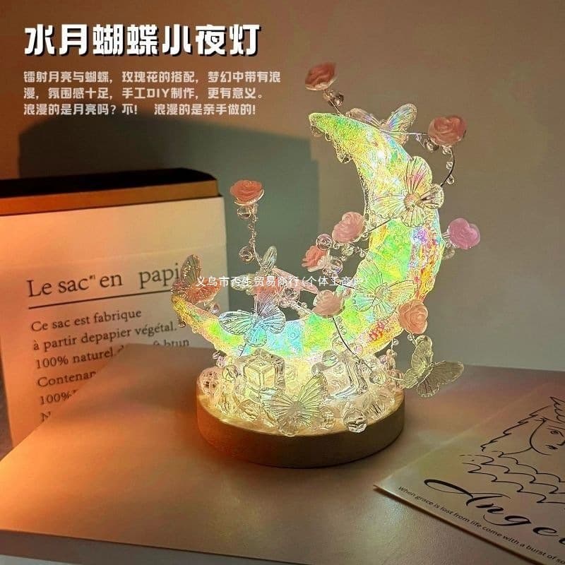 Water Moon Butterfly Night Light, Handmade DIY Materials, Iridescent Gift for Girlfriend, Best Friend, Couples, Creative Design Birthday Present