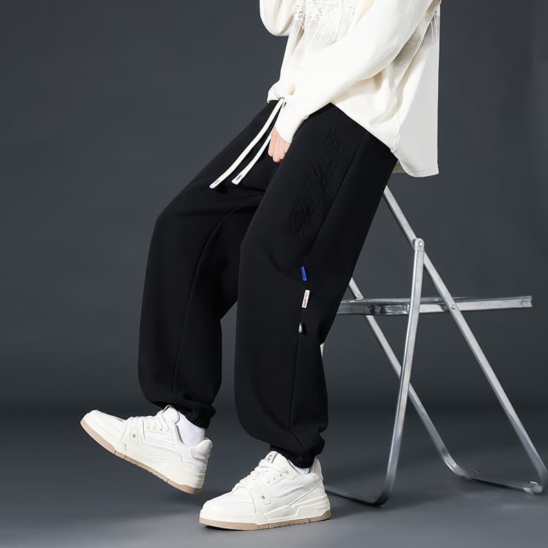American Style Fleece-Lined Pants Men Spring Autumn Winter 2024 New Workout Sweatpants Gray Joggers Casual Long Pants