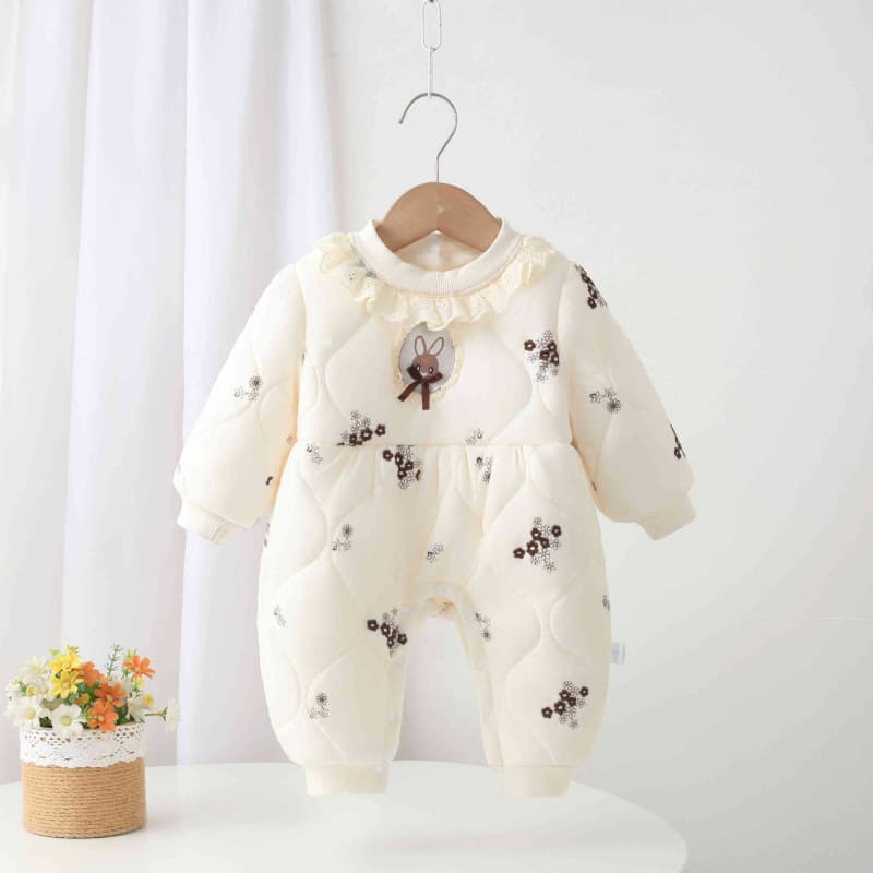Baby Winter Clothes Newborn Girl Fleece-Lined Cotton Padded Romper Full Moon Thick Warm Outdoor Crawling Suit