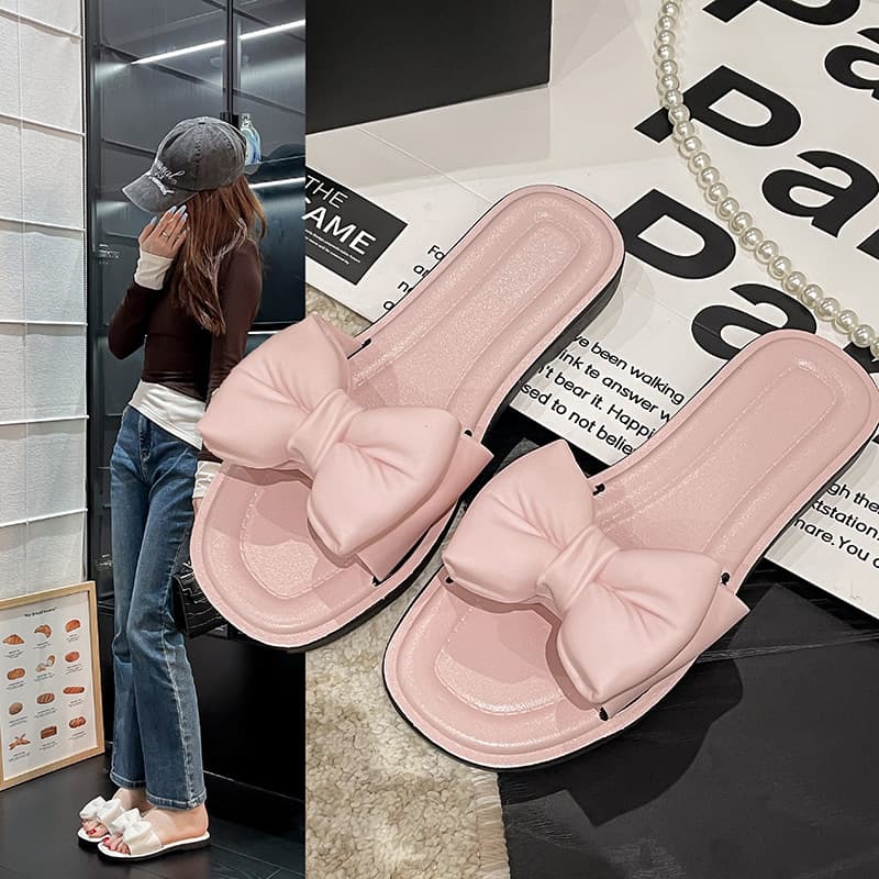 Slippers for women, fashionable and comfortable for outer wear, summer new style, soft flat bottom, Korean style, versatile, internet celebrity, sweet style, bow-knot slippers