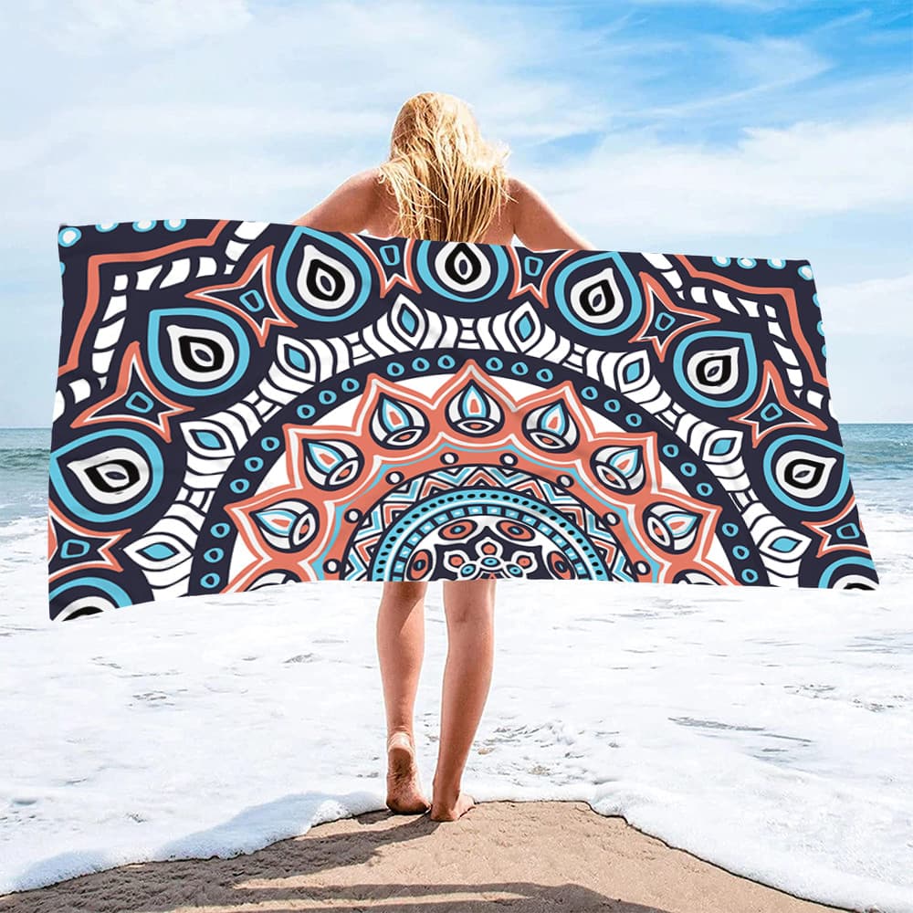 Ultrafine Fiber Double-Sided Fleece Beach Towel Mandala Cashew Flower Swimming Bath Towel Versatile Square Towel Beach Vacation