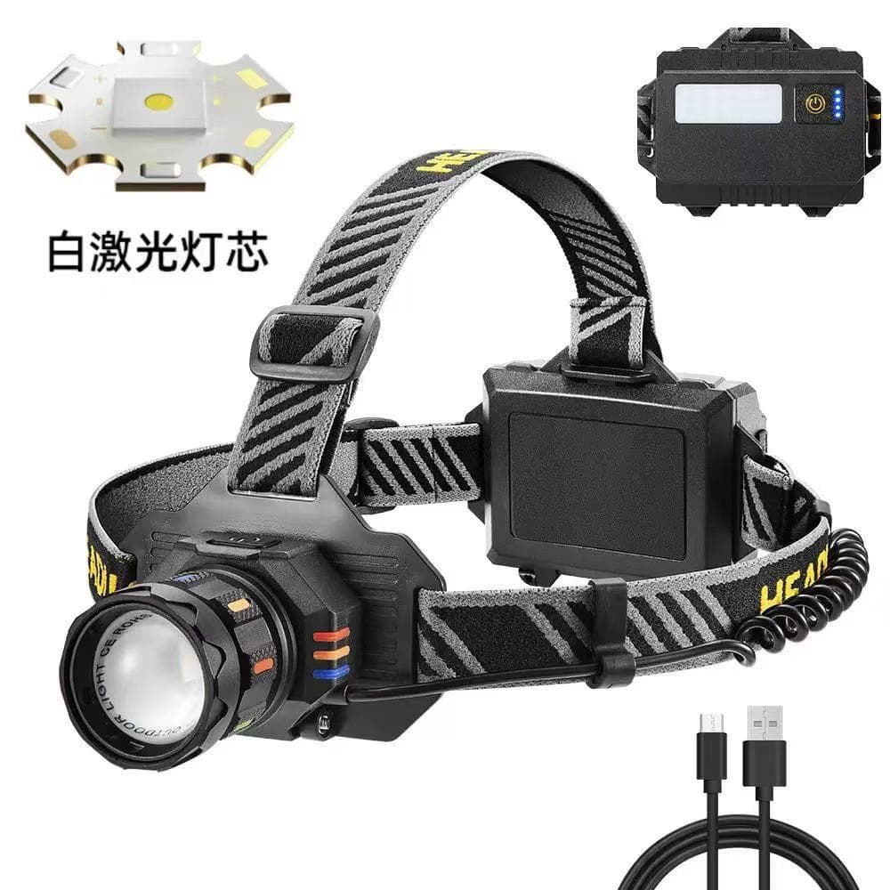New Cross-border Yellow & White Dual Light Source High-Power Headlamp with Motion Sensor, Zoom, Rechargeable, Long Battery Life, Waterproof for Outdoor Camping and Mining