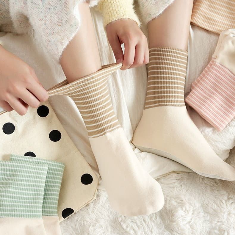 Postpartum Socks for Spring and Summer Women Maternity Socks Breathable Loose Top Striped Mid-Calf Socks for New Mothers