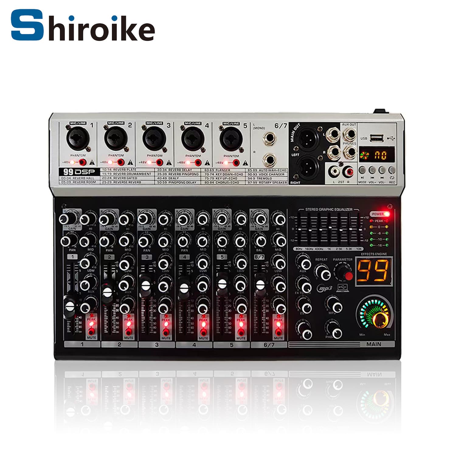 GAX-K7 Professional 7-Channel Mixer with Built-in 99 DSP Reverb Effects, Bluetooth for Stage Live Streaming and Karaoke