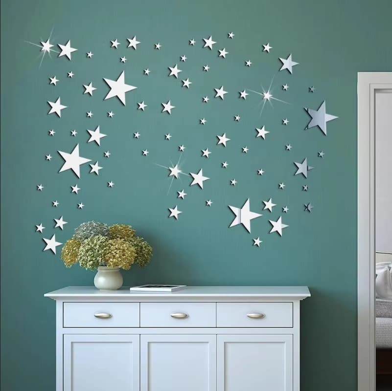 20-Piece Acrylic Reflective Mirror Wall Stickers Star Art Mirror Decals Bedroom Living Room DIY Art Decor Stickers
