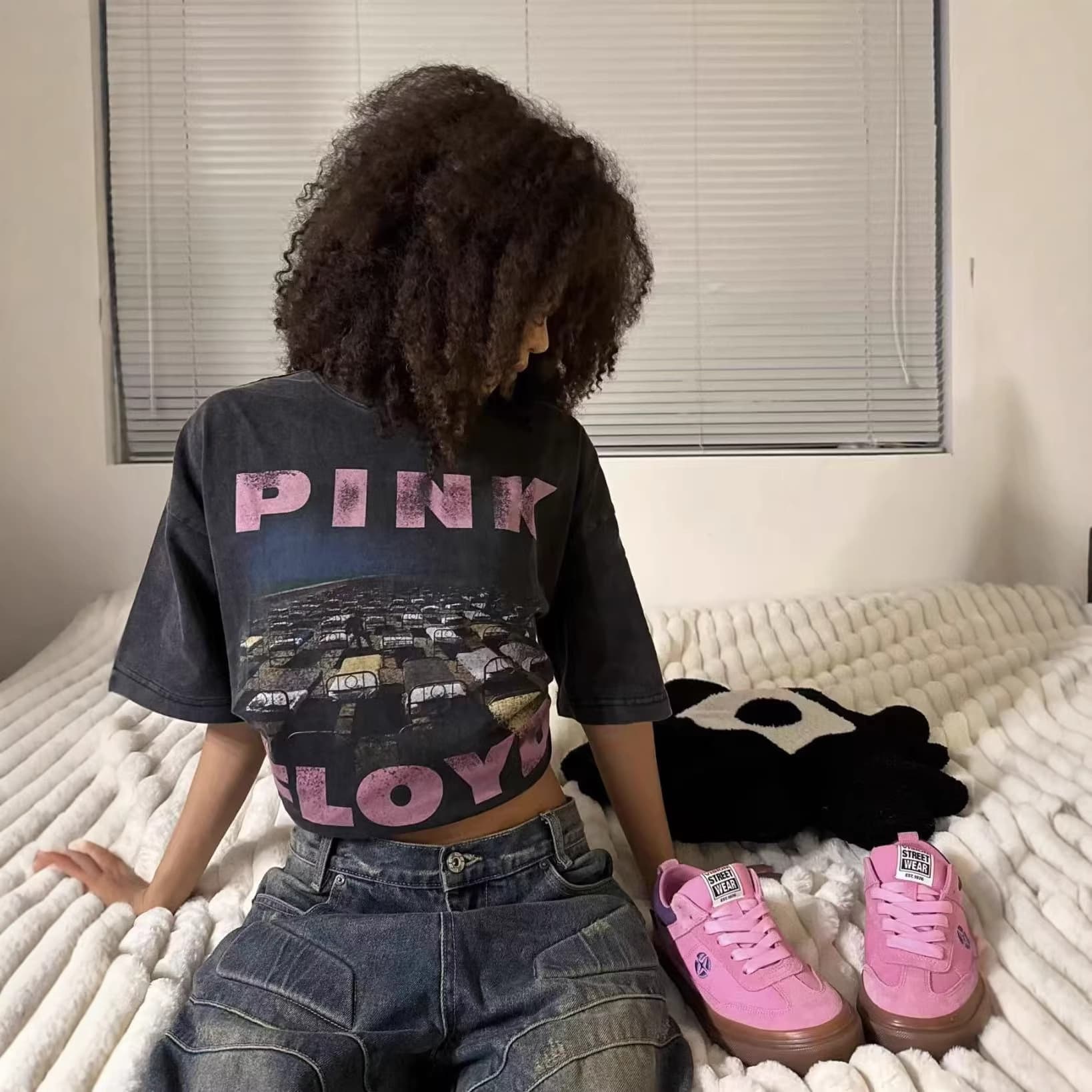 Pink British Psychedelic Rock Band Pink Floyd Record Album Cover Vintage Distressed Washed T-Shirt