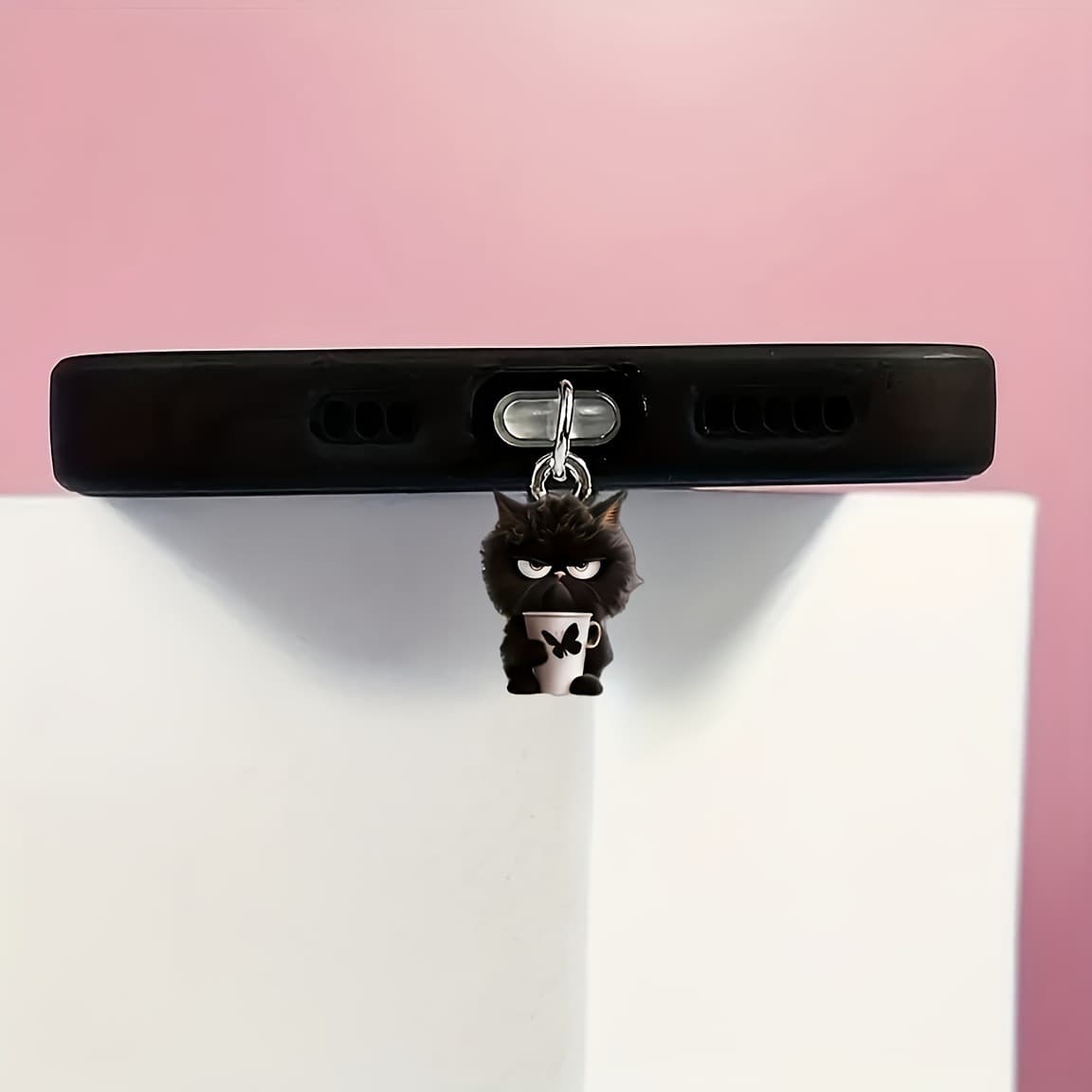 Black Cat and Butterfly Tea Cup Cross-border Acrylic Phone Dust Plug Pendant Type-C