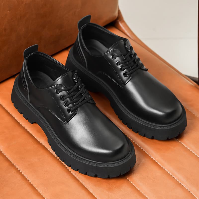 Cross-border Large Size Casual Leather Shoes for Men Business Waterproof Black Leather Shoes Chef Shoes Korean Style Thick Sole Work Shoes