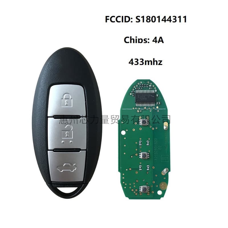 Compatible with Nissan Teana 3-Button Smart Key S180144311 433MHz Chips: 4A