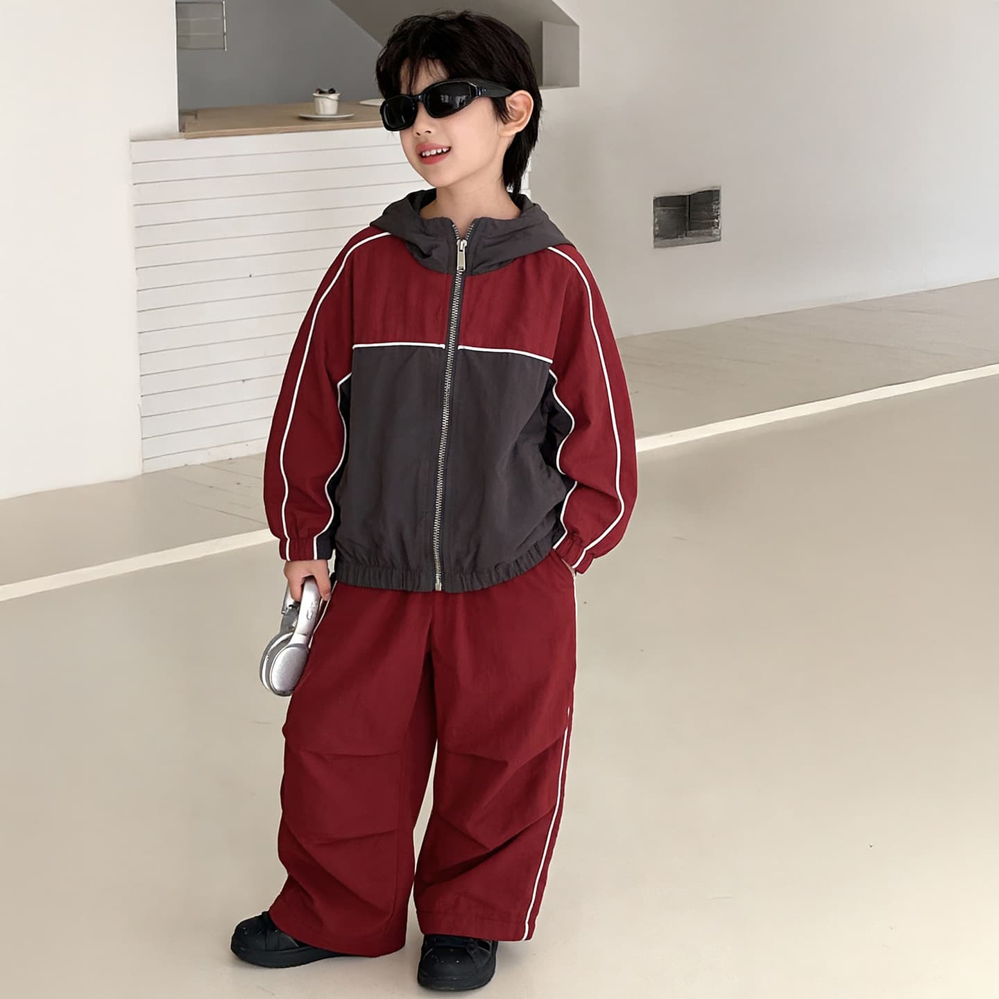 Cotton Shop Boys' Autumn Set Kids Korean Style 2026 New Color-Block Loose Sporty Hooded Two-Piece Set