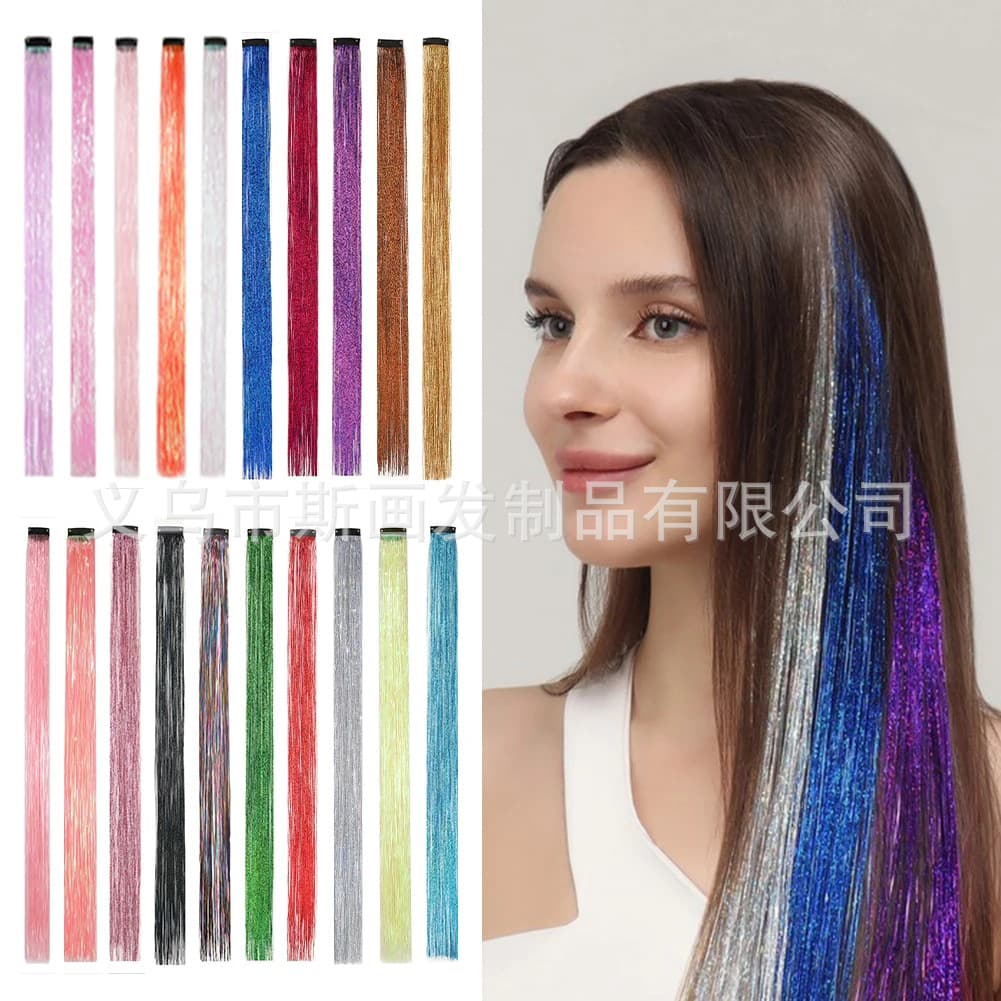 Bb Clip Tinsel Hair Gold Thread Women's Hair Extensions U-Shaped Hair Clip Pet Gold Thread Hair Extensions Colorful Gold Thread