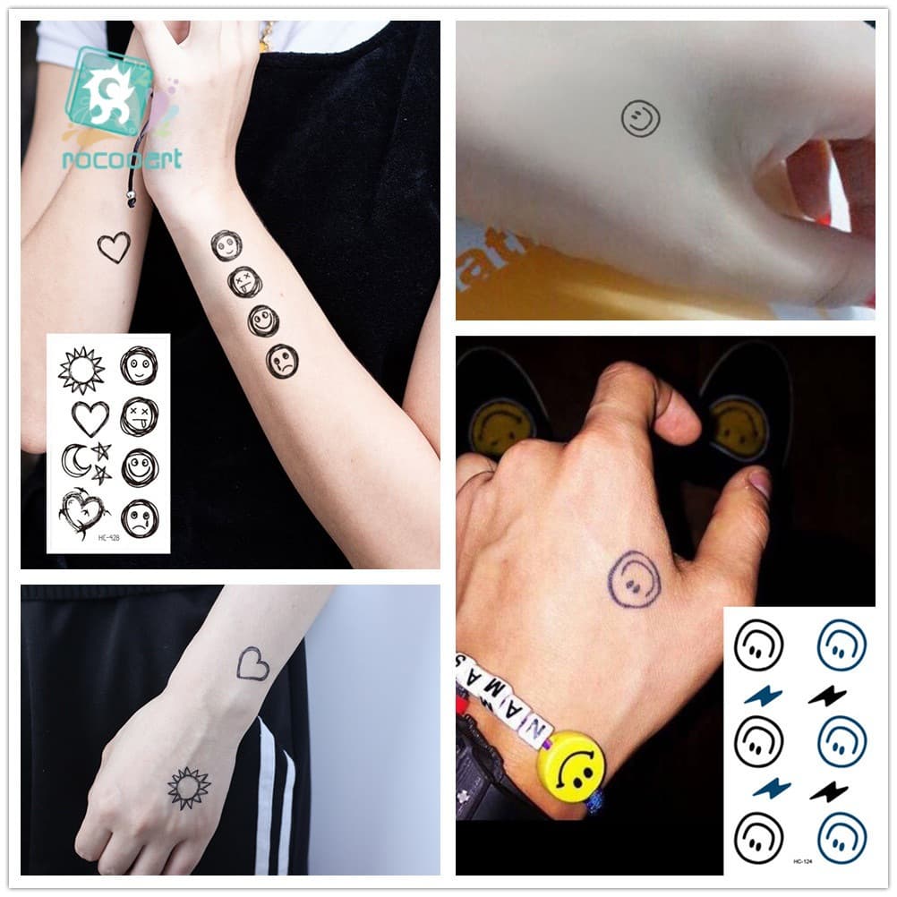 Cross-border Korean Tattoo Stickers English Cat Five-pointed Star Diamond Harajuku Tattoo Stickers for Men and Women HC01-HC200