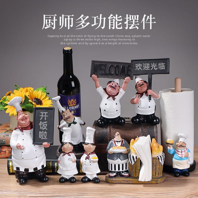 European-style Chef Ornament with Tissue Holder Wine Rack Memo Board, Creative Restaurant Kitchen Bakery Cafe Display