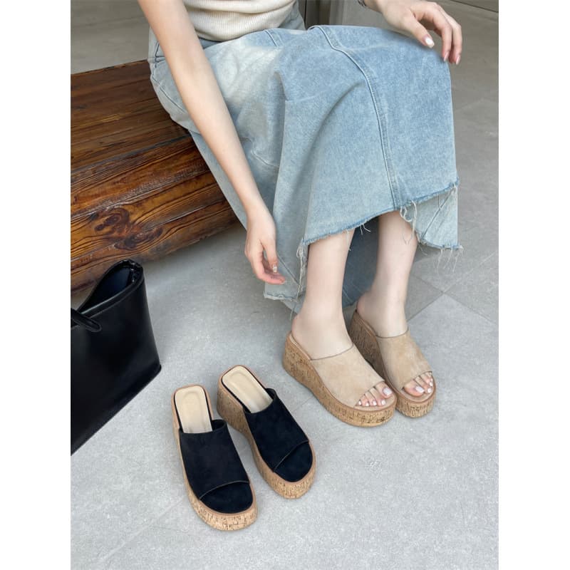 2026 Thick Platform Wedge Sandals for Women, Cork Wedge Heel Slide Sandals, High Heel Open Toe Women's Sandals