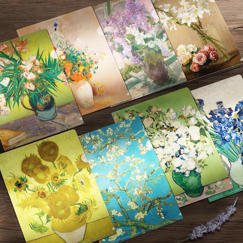 Mengyu L-shaped folder imprinted flower collection series famous paintings and flowers A4 single-piece folder student information storage
