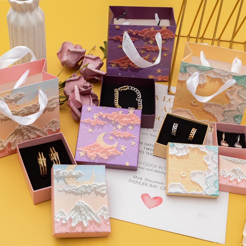 Factory Stock Jewelry Box with Heaven and Earth Lid, Ink Ring Necklace Bracelet Earrings Jewelry Packaging Box Handbag