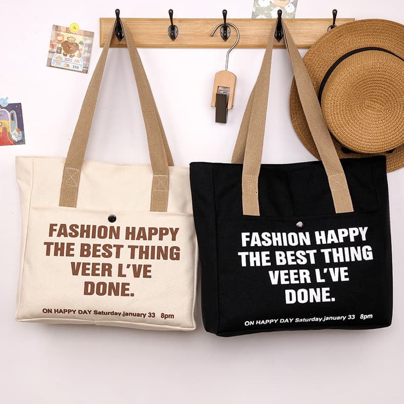 Canvas Tote Bag for College Students Commute, Women Korean Style Simple Letter Print, Handbag Large Capacity Shoulder Bag