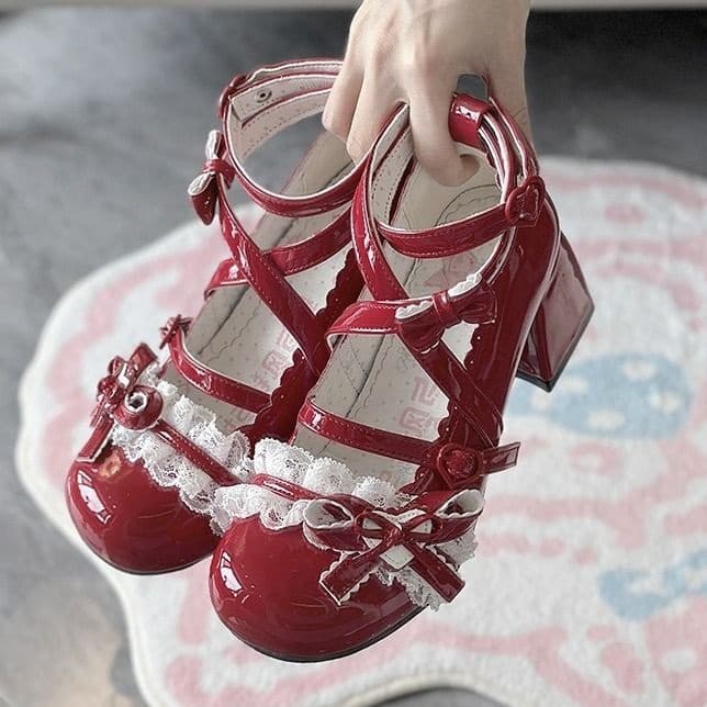 Little Leather Shoes Lolita Footwear Lo Shoes Cute Lolita Japanese Sweet Mary Jane Bow Round Low Heel