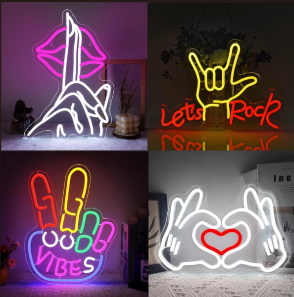 Cross-border Cool Gesture Shape Neon Light Wall-mounted Glowing Sign Bar Gaming Room Boys Room Atmosphere Decoration