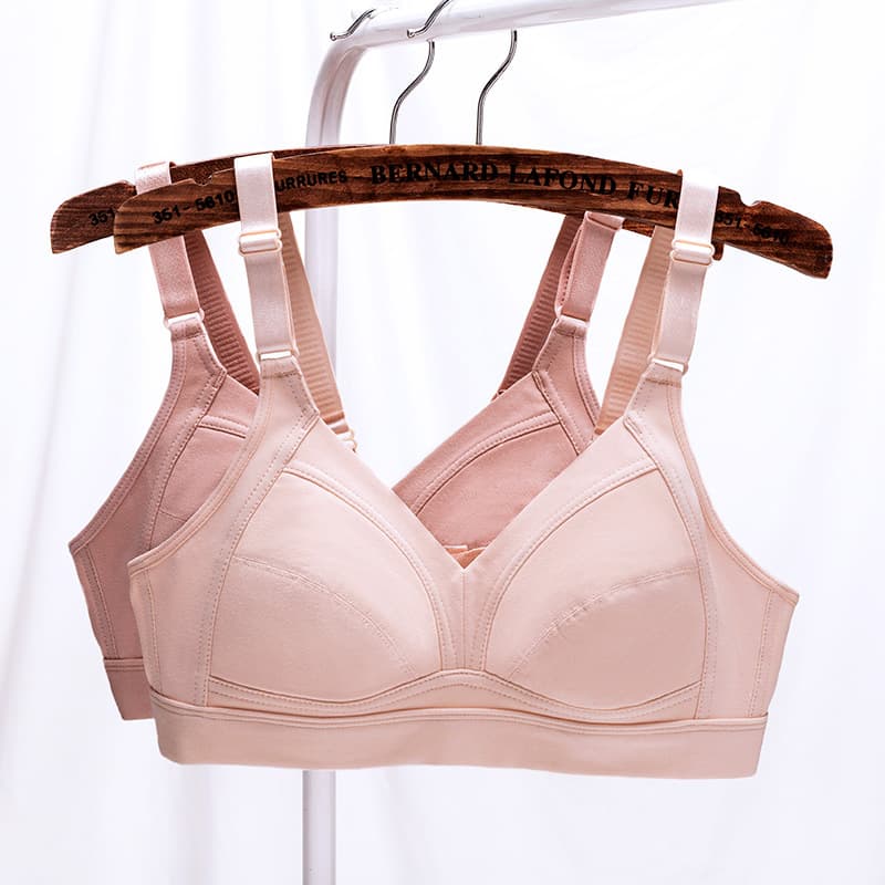 Solid Color Cotton Large Size Large Cup Bra Wireless No Sponge Mother Underwear Thin Middle-Aged and Elderly Bras