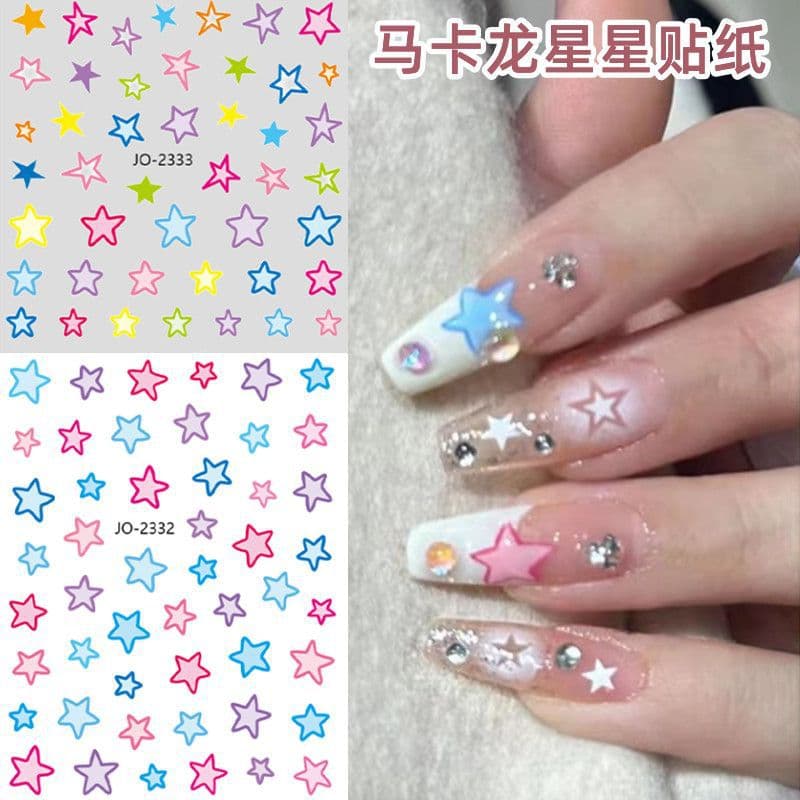 Colorful Star Nail Art Stickers - Red Blue Star Heart Adhesive Nail Decals