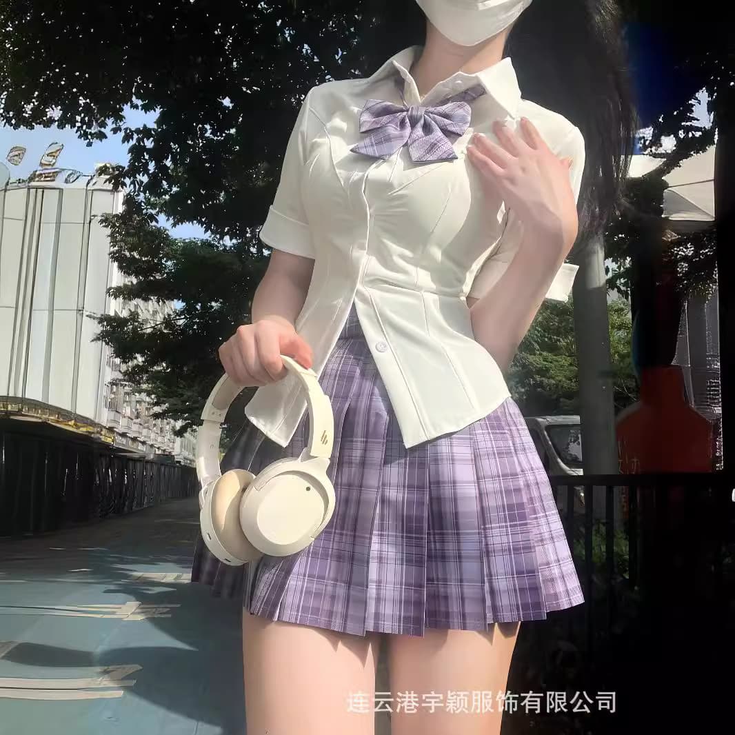 Yuying Original JK Shirt Waist-Cinching Stretch Top Cute and Sexy Spicy Girl Slimming Short Sleeve Summer V-Neck Shirt