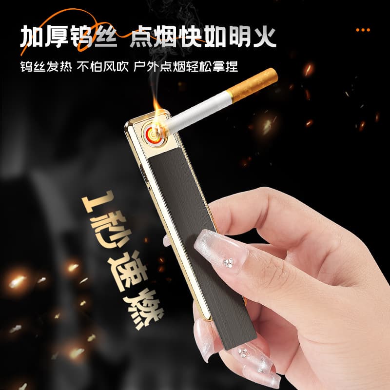 Cross-Border YQ091 Metal Windproof Slim Long Strip USB Rechargeable Electric Heating Wire Electronic Lighter Creative Rechargeable Lighter