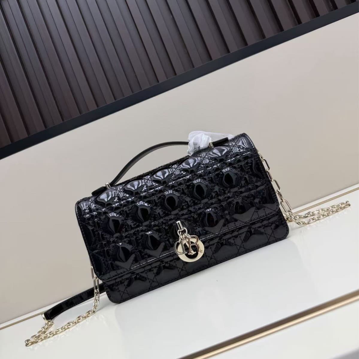 D Brand Patent Leather Handbag Diamond Quilted Chain Bag High-End Shoulder Crossbody Bag Chanel-Style Women's Bag
