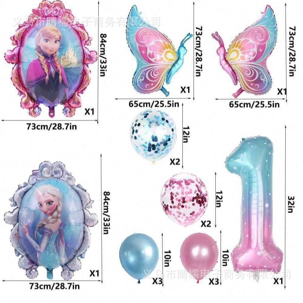 New Animation Frozen Anna Elsa Aluminum Film Balloon Ice Snow Butterfly Theme Children's Birthday Anniversary Set