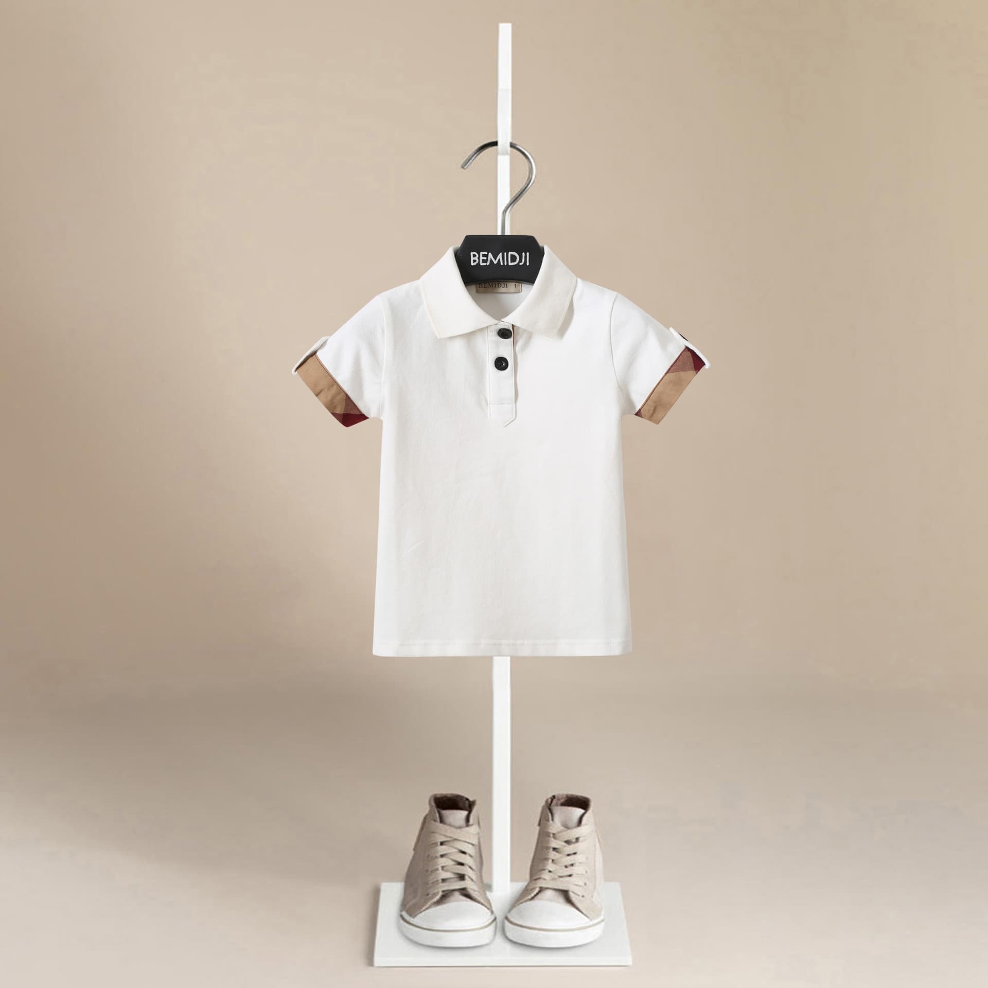 BEMIDJI Boys Summer Outfit Solid Color Turn-Down Collar Kids Top Stretch Polo T-Shirt for Toddlers and Little Boys