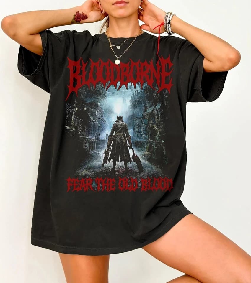 Bloodborne T-Shirt Gamer Tee Bloodborne Death Metal Graphic T-Shirt Clothing Short Sleeve Shirt Unisex Cotton