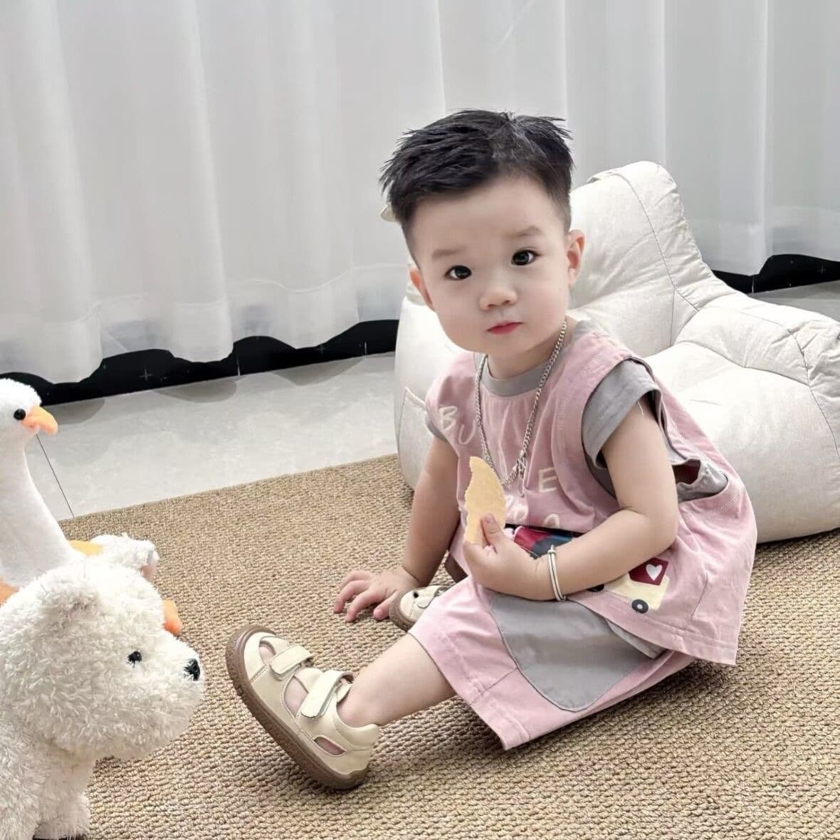 Boys' summer suit, thin children's new style, fake two-piece short-sleeved shirt, girl's fashionable two-piece set