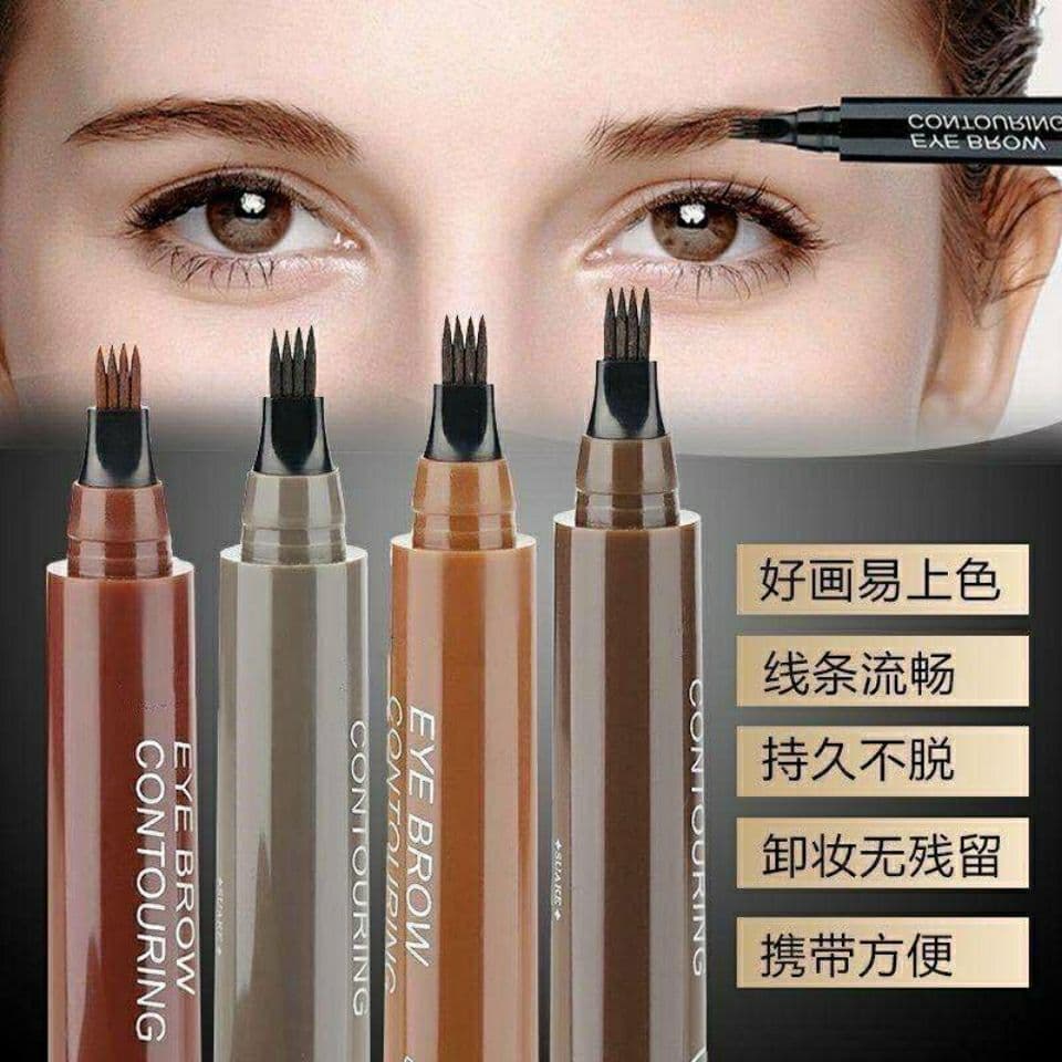 New 4-Prong Eyebrow Pencil Waterproof Sweat-Proof Long-Lasting No Fade Liquid Eyebrow Pen Must-Have Tool for Beginners