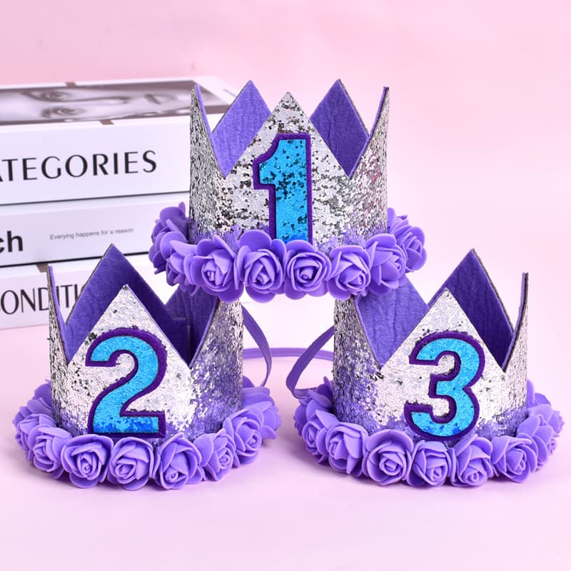 ins style baby 1st birthday crown hat party hat decoration creative girl headdress purple flower birthday hat