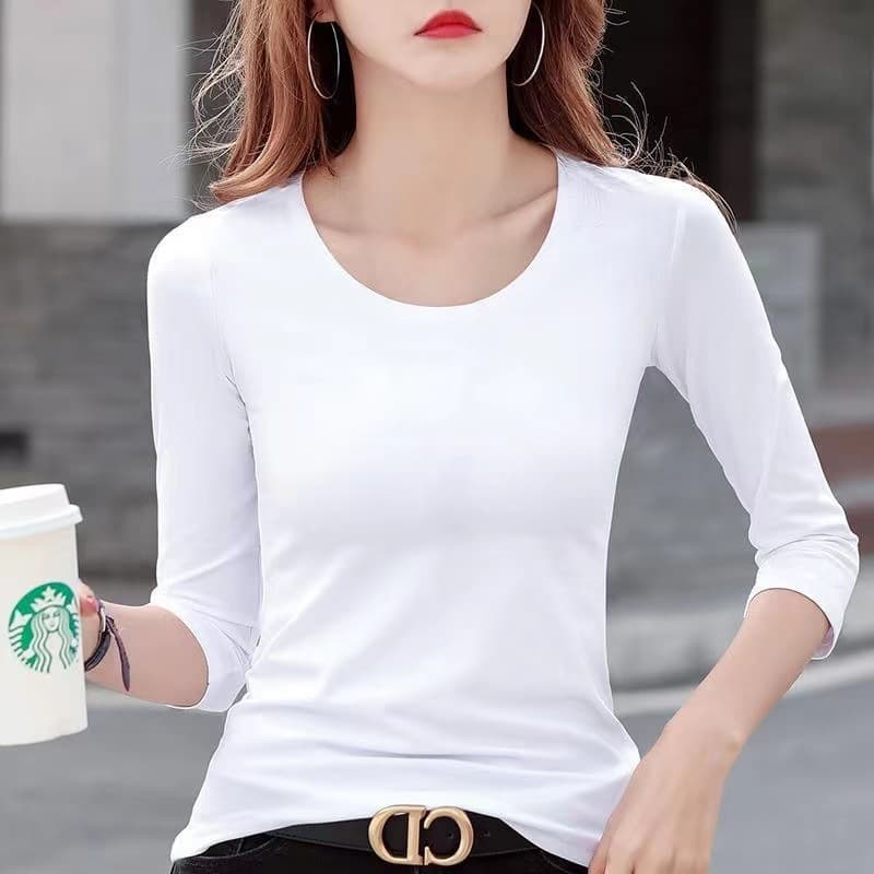 Modal T-Shirt Base Layer Women High Stretch Spring Autumn Thin Undershirt Round Neck Slim Fit 7/8 Sleeve Top