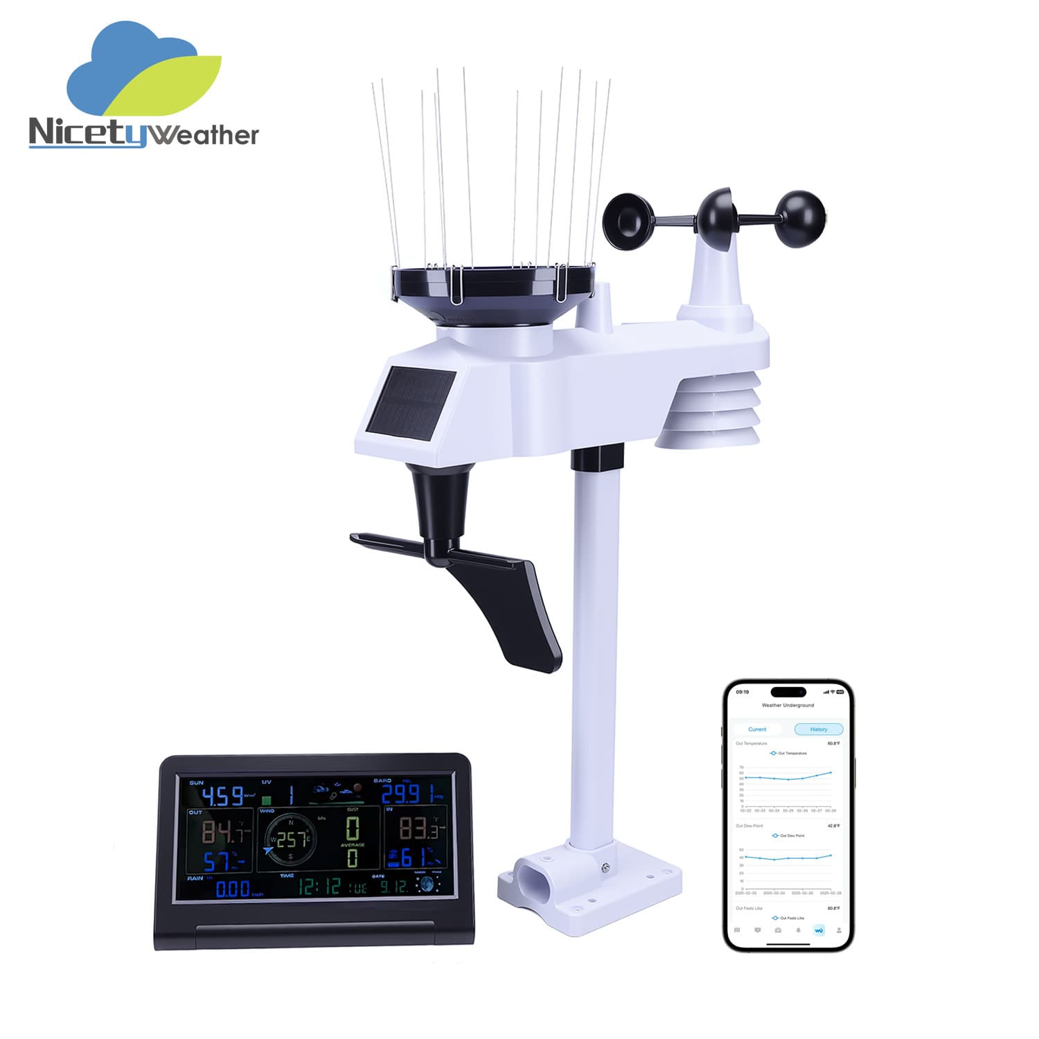 Wireless Weather Station with WiFi 7-in-1 Function Anemometer Rain Gauge Temperature Humidity Illuminance Meter