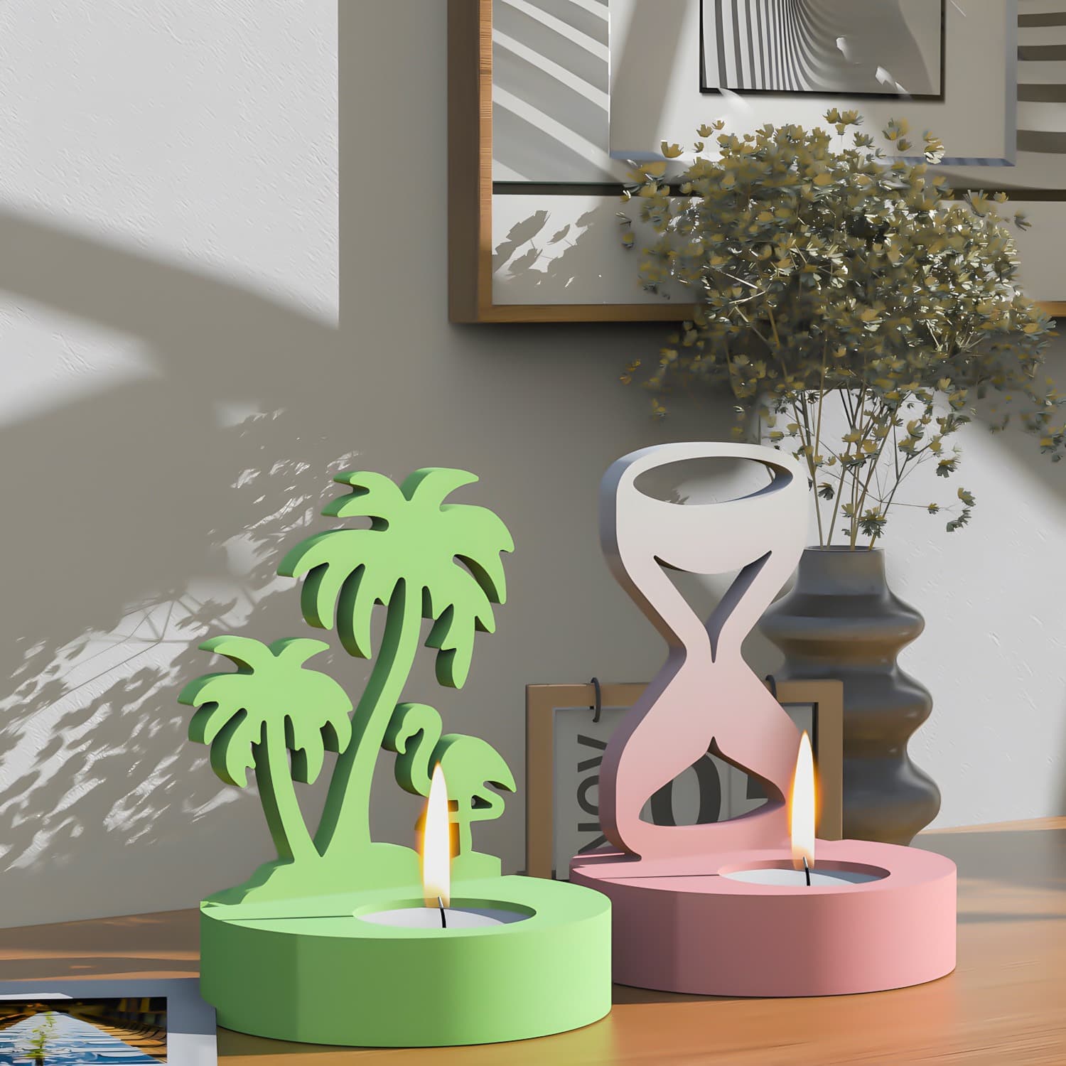 Deyi Life DIY Epoxy Resin Mold Hourglass Coconut Tree Aromatherapy Candle Ornament Desktop Candle Holder Silicone Mold
