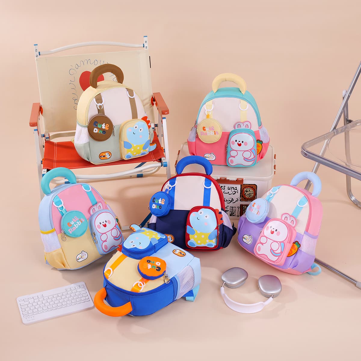 Kindergarten Backpack Cute Bunny Girl Backpack Cartoon Dinosaur Boy Preschool Small Medium Class Double Shoulder Bag