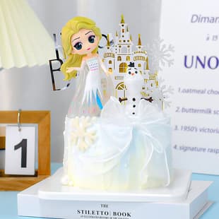 White Elsa Cake Decoration Ornament Snow Queen Princess White Dress Snowflake Girl Birthday Elsa Insert Card Insert