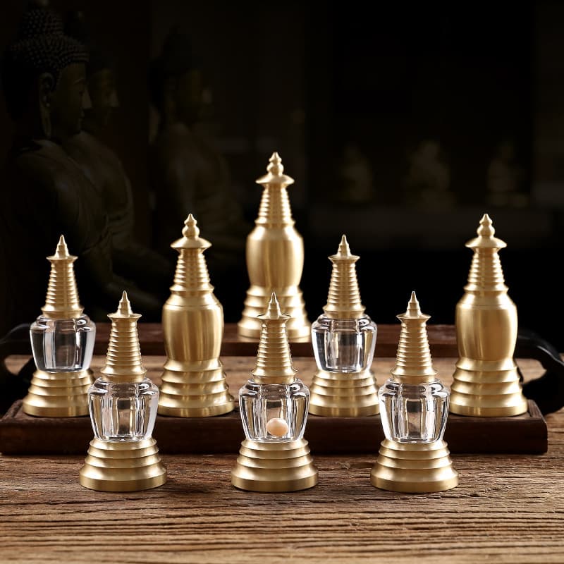 Brass stupa small ornaments Bodhi stupa relic acrylic crystal Gawu box white pagoda treasure bottle hidden ornaments