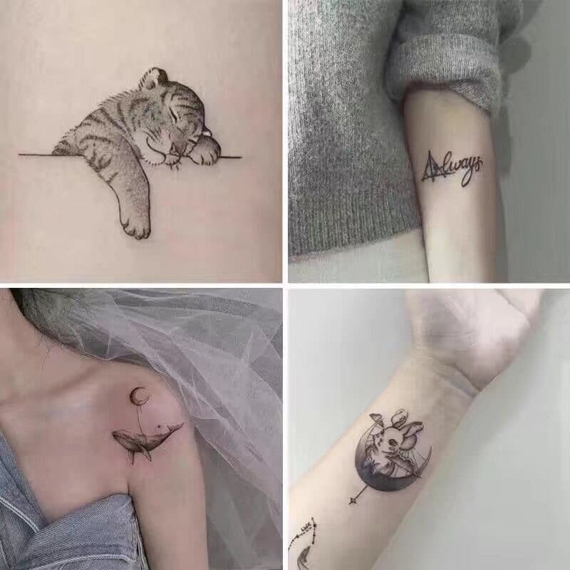 Small fresh dark style moon whale little tiger ins style tattoo stickers cute cartoon collarbone men and women tattoo stickers