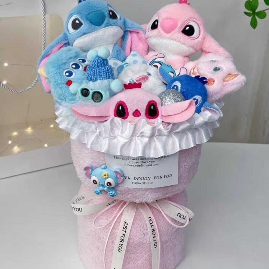 Stitch Plush Doll Bouquet Monster Birthday Gift for Girls Cartoon Creative Practical Finished Stitch Bouquet