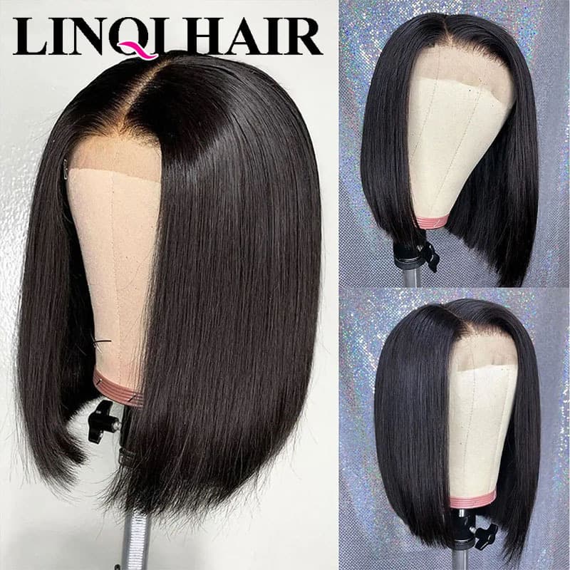 Real hair wig lace headgear full real hair female lace wig 13X4 BOB natural color