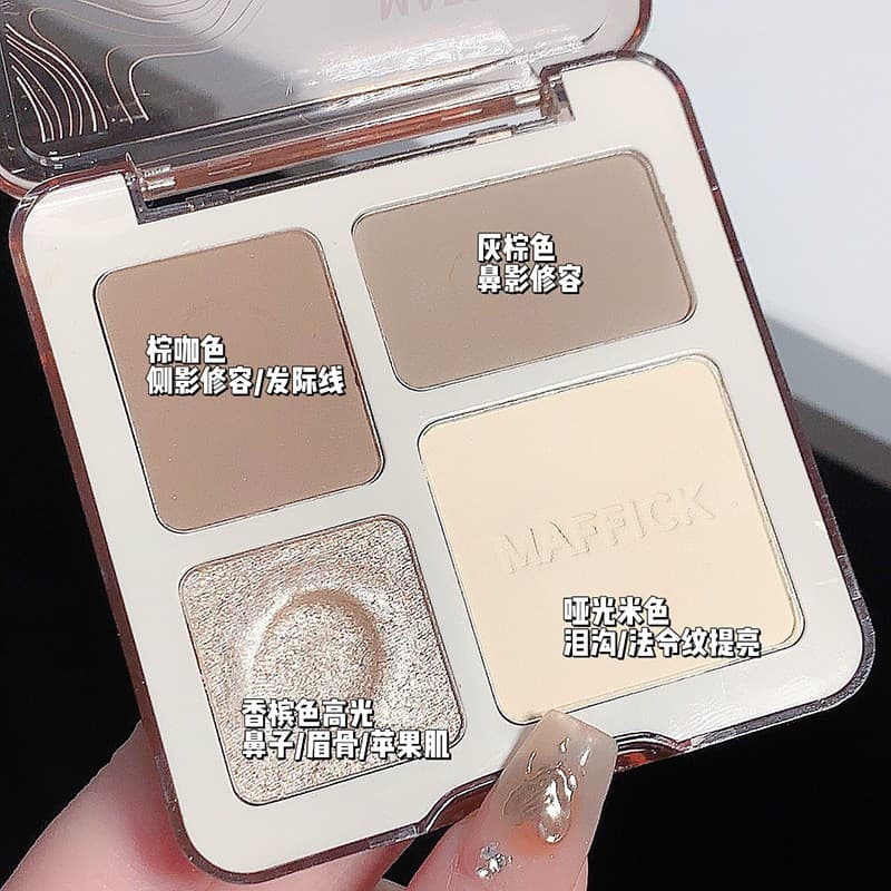 MAFFICK Four-Color Contour Palette Highlight & Contour All-in-One, Matte Brightening, Shimmer Highlight, Eyeshadow Contour Palette